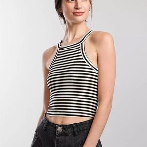 HYFVE Striped High Neck Cropped Tank Top